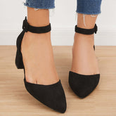 Suisecloths Block Low Heel Pumps Pointed Toe Ankle Buckle Strap Heels Oshnow
